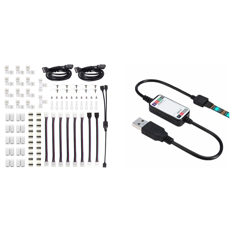 YO-Wireless Bluetooth LED Dimmer Remote Controller DC5-24V With LED 5050 Connector Kit 10 Mm 4-Pin, LED Strip Connectors