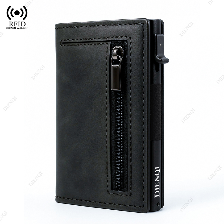 Anti RFID Bank Creditcardhouder Heren Portemonnee Luxe Pop-up Metalen Kaarthouder Case Aluminium Slanke Dunne Minimalistische Rits Portemonnee