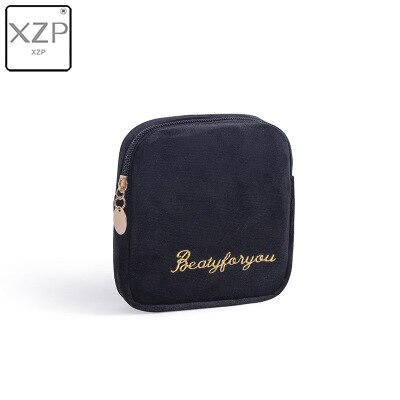 XZP Girls Diaper Sanitary Napkin Storage Bag Velvet Sanitary Pads Package Bags Coin Purse Jewelry Organizer Earphone Pouch Case: Black