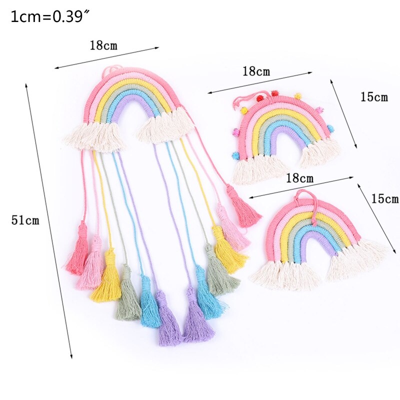 Arc-en-Ciel Macramé Tissé à La Main – Tenture Murale Boho Avec Glands Et Perles En Bois – Déco Chambre Enfant Ou Salon
