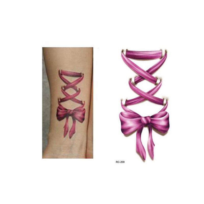 Kropskunst skønhed makeup pink og blå sløjfe på hånden vandtætte midlertidige tatovering klistermærker sexet