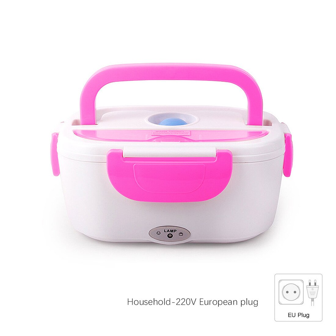 12V-24V 110V 220V Electric Heated Lunch Box Portable 2 in 1 Car& Home US Plug/EU Plug Bento Boxes Stainless Steel Food Container: Pink Eu plug