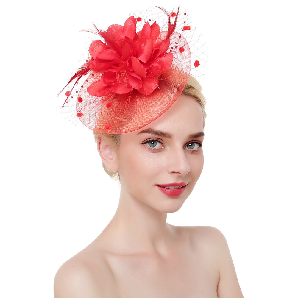 Cintas de malla con flores para mujer, tocado de plumas, sombrero, sombreros, diadema con pinza para el cabello, para la cabeza, cóctel, de té para niña