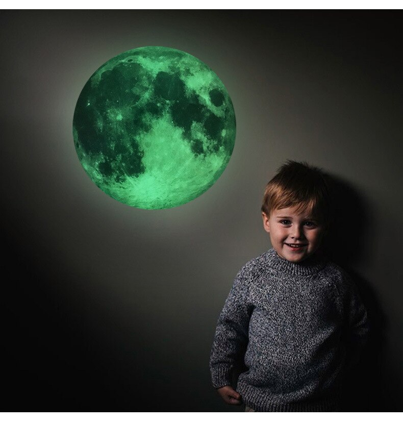 Luna luminosa de varios tamaños para habitación de niños, decoración de fondo de sala de estar para dormitorio de jardín de infantes, adhesivos removibles para pared