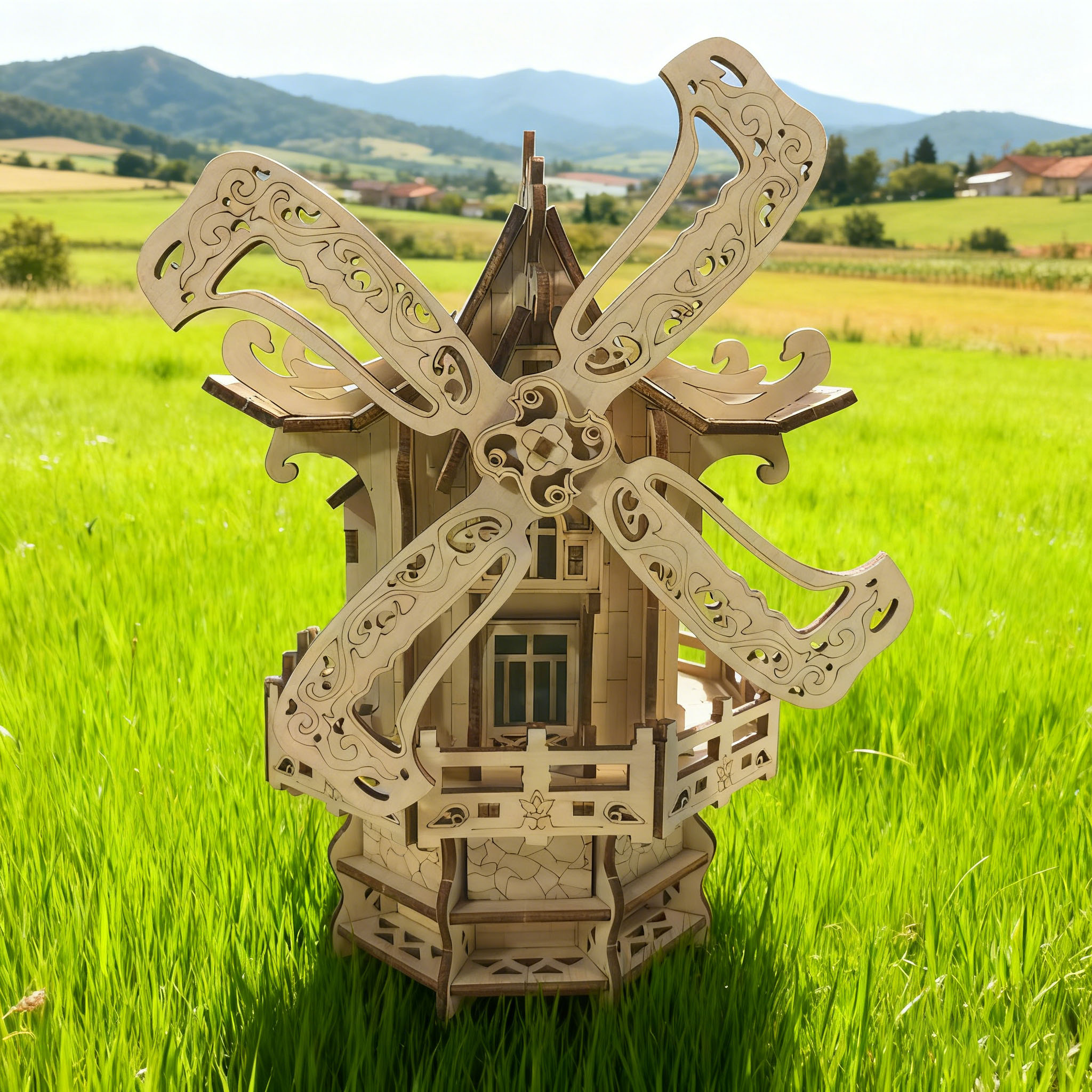 Puzzle 3D Casa in legno fai-da-te Kit modello mulino a vento Set di assemblaggio divertente Blocchi di costruzione in legno Il regalo perfetto Regalo ideale per le vacanze