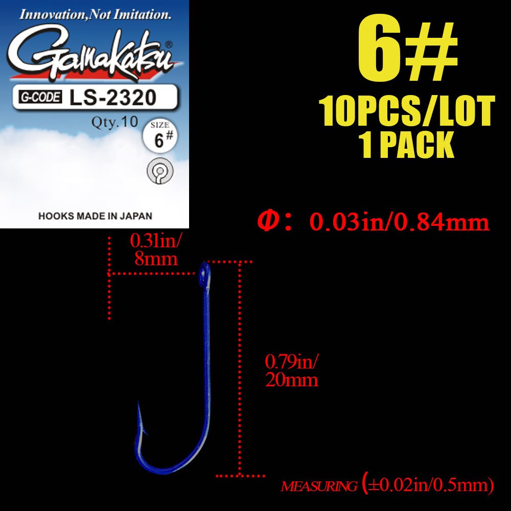 Gamakatsu fiskekroker 10 stk/parti 2#-10#  blå fiskekroker høykarbonstål 2320 sjøkroker med ringede pesca-redskapskroker: 6 / 10 stk -1 stk