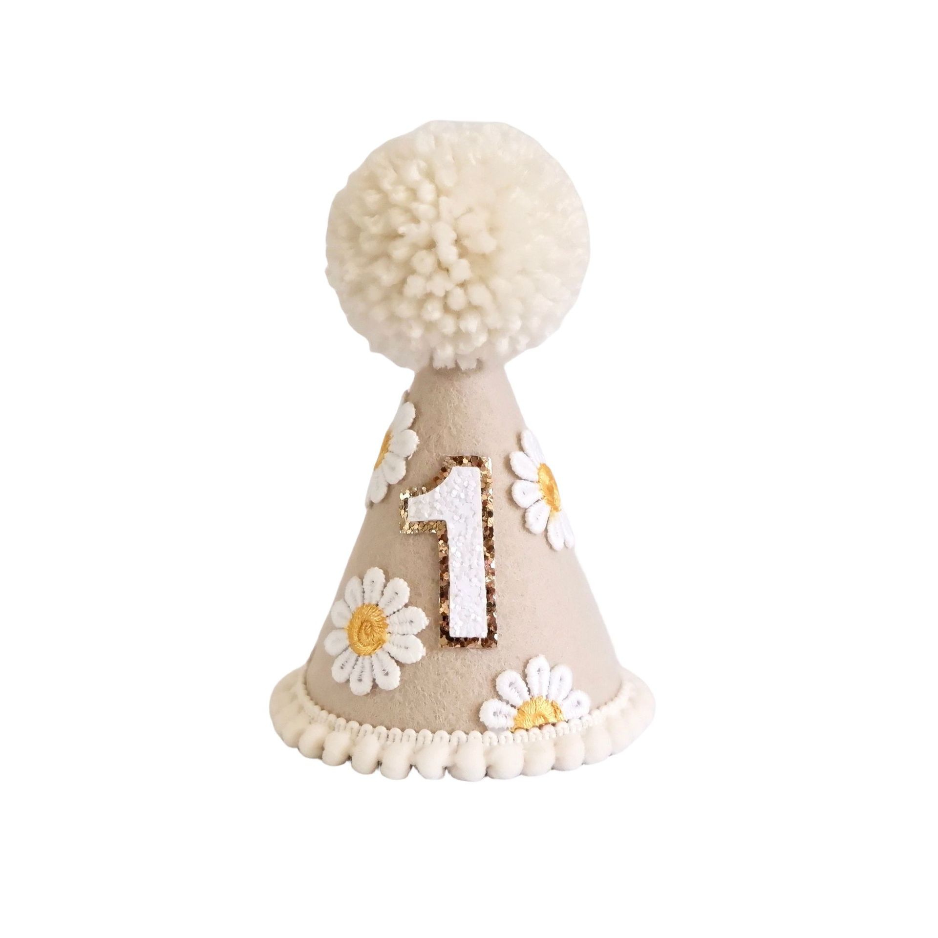 Daisy boho 1st bursdagskrone rosa krem til babyshower festhatt første gammel hodeplagg fotorekvisitter: Fluorescensgul
