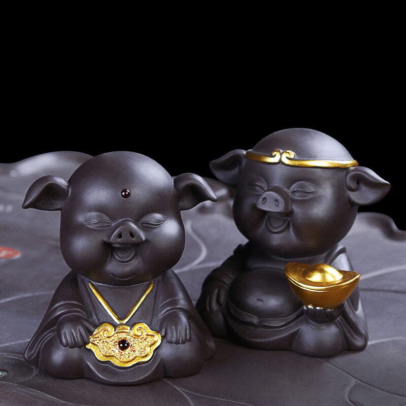 Natural Purple Tea Pet Cute Auspicious Pig Tea Ceremony Tray Accessories Decor Boutique Animal Statue Crafts Souvenir As