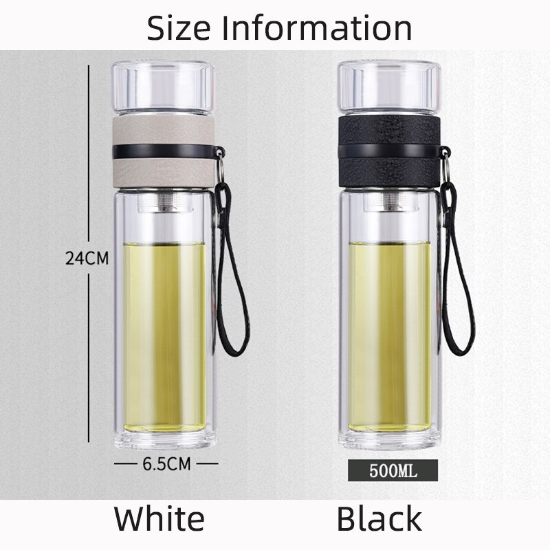 500ml glasvattenflaskor för att dricka te med infusionsanordning dubbelvägg flaska för vattenkort bärbar utomhus  st195