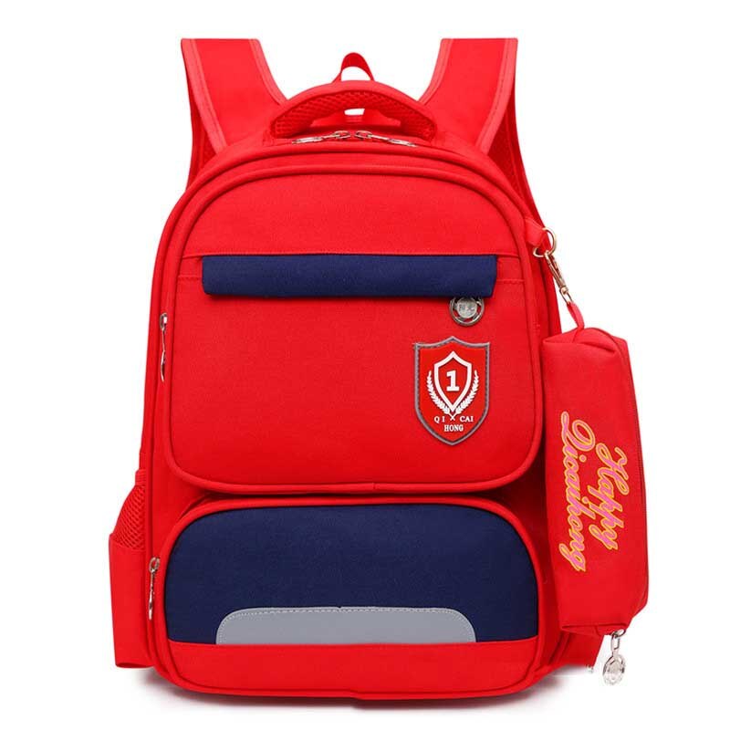 Crianças sacos de escola faixa reflexiva crianças mochila em primária mochila para meninas meninos mochilas à prova dwaterproof água infantil: red