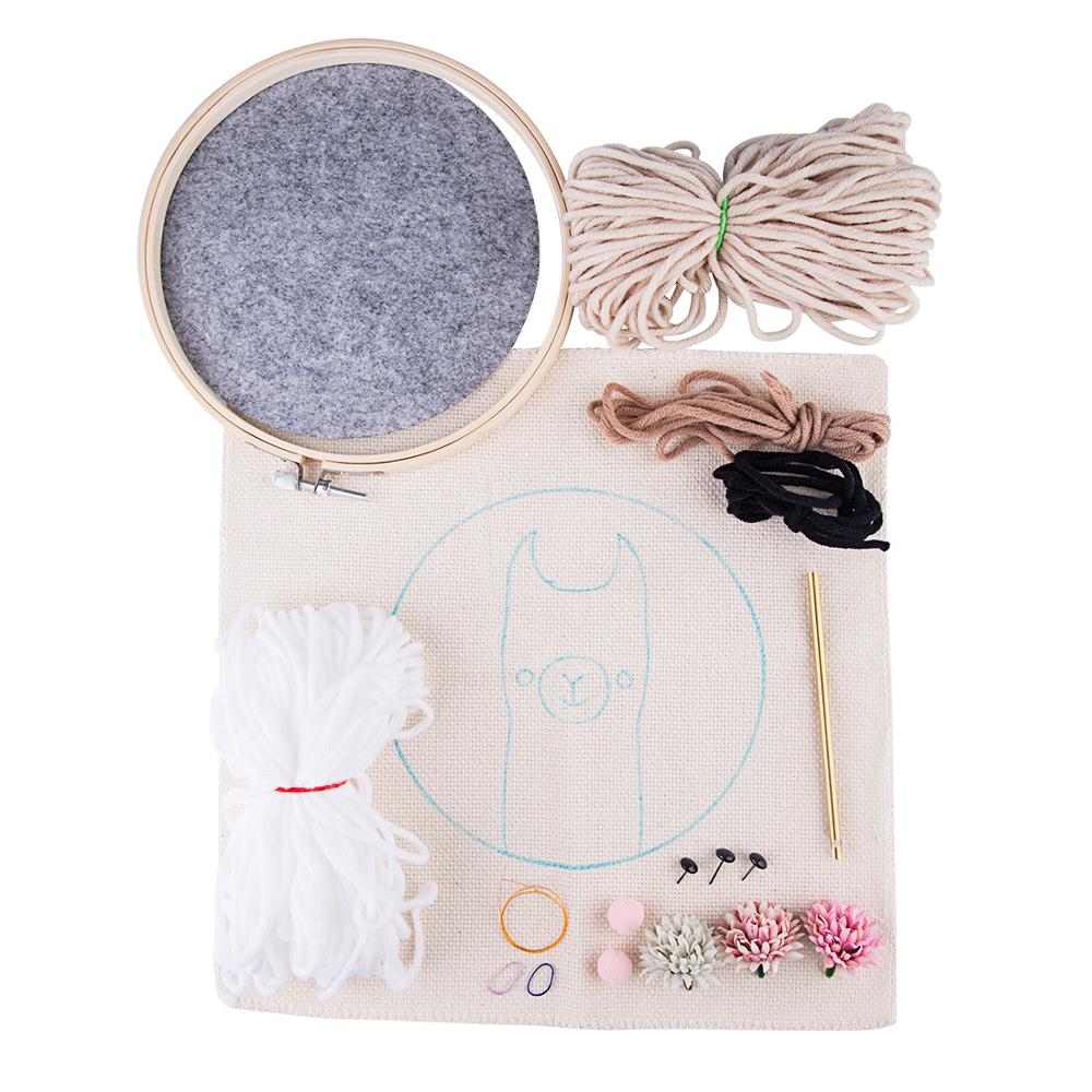 Diy stickning ullmatta hooking kit handgjord ullbroderi med 19 x 19 cm broderi ram stans nål alpacka