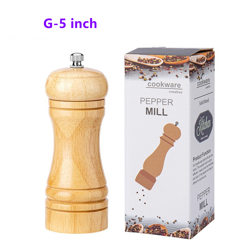 5" 6" 8" 10" Salt and Pepper Grinder, Solid Wood Spice Pepper Mill with Strong Adjustable Ceramic Grinder Kitchen Cooking Tools: G-5 inch