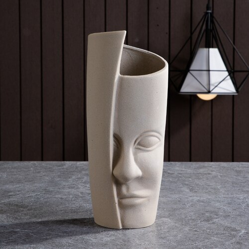 Nordic Ceramic Face Vase Modern Living Room Lip Flower Light Luxury Expression Half Face Decoration Home Decoration Accessories: Half face matte whit