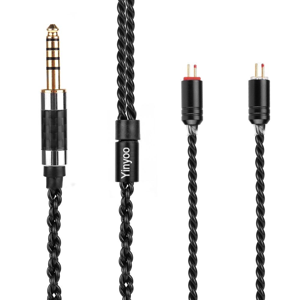Yinyoo h3 h5 4 núcleo atualizado prata chapeado preto cabo 3.5/2.5/4.4mm fone de ouvido cabo com mmcx/2pin para lz a5 a4