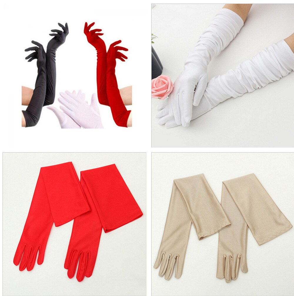 Guantes clásicos elásticos de satén para adultos, guantes largos de encaje blanco, negro, blanco, rojo y gris, accesorios de boda