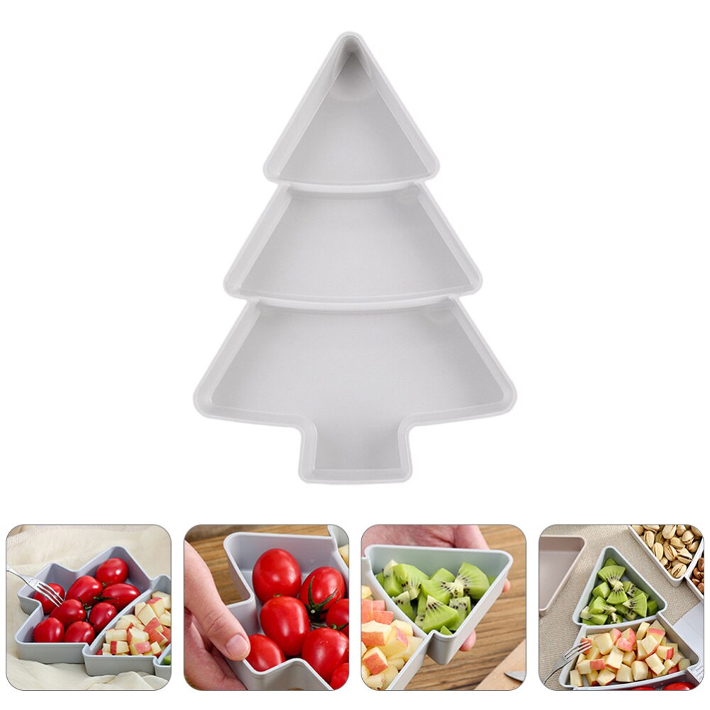2Pcs Trays Plastic Reusable Xmas Tree Shape Multifunction Fruits Trays Snacks Plates for Home Party: White
