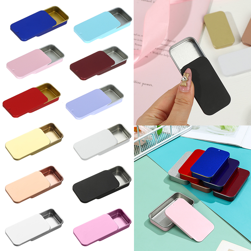 Tinplate Box Slide Lid Push Pull Box Drawer Balm Box Pet Food Portable Box Mini Aromatherapy Jar Candy Small Iron Box Box