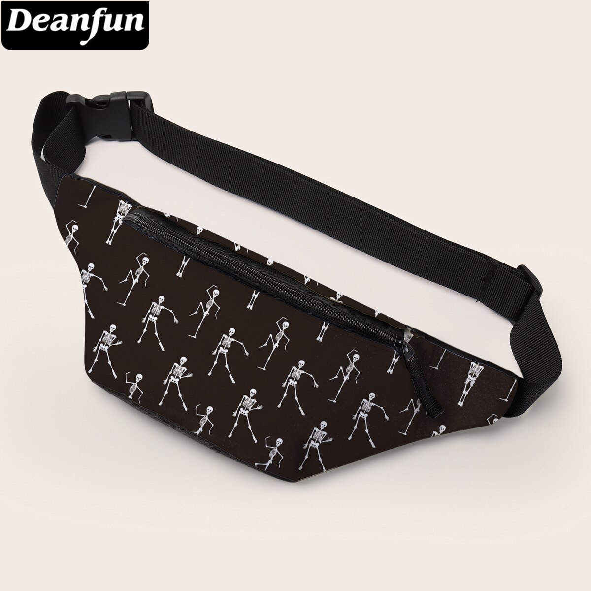 Deanfun heuptasje met print van dansend skelet, unisex zwarte ritszakken met persoonlijkheid 18075