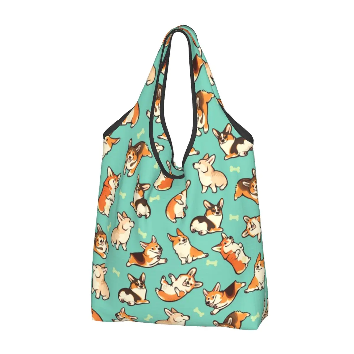 Recycling Coffee Welsh Corgis Dog Shopping Bag Women Tote Bag Portable Grocery Shopper Bags: Navy Blue