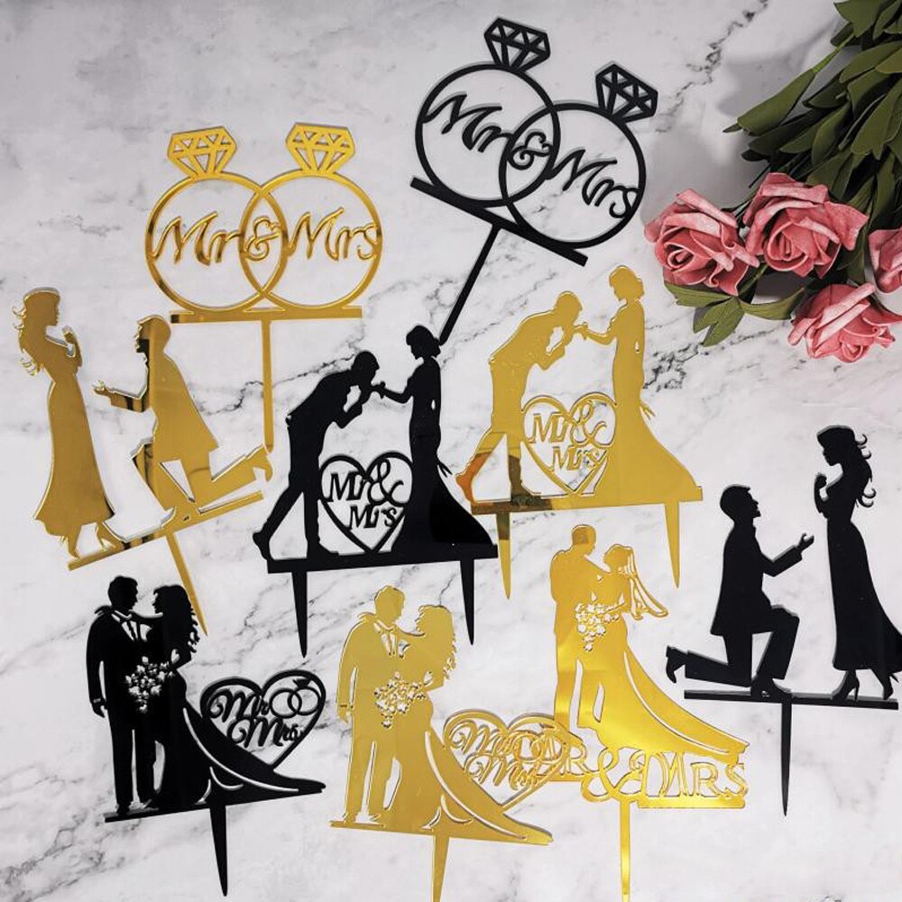 6 sztuk/partia akrylowe patelnia i pani ciasto cylinder ślub impreza kieszonkowe dzieci złoty czarny patelnia i pani ciasto dekoracje panny młodej i pana młodego dekory