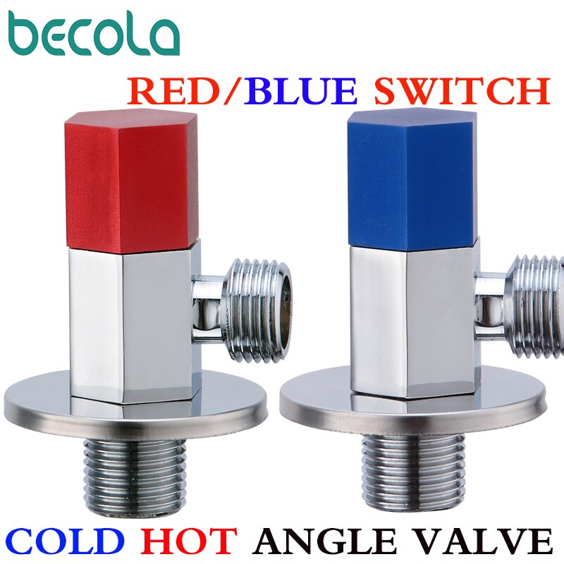 1/2"RED male x 1/2" BLUE male Brass Bathroom Cold And Water Angle Stop Valve Chrome Copper Tap Toilet Bathroom Basin laundry