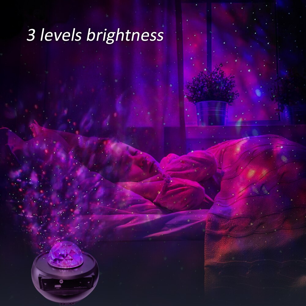 Remote Control Ocean-Wave Projector Light Night Lamp with 9 Modes Supported Card Reader/ USB/ BT Connected Music Speaker Player