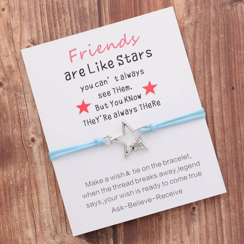 Pulseras de la amistad con de estrellas para hombre y mujer, pulseras de cuerda hechas a mano con abalorios, con de mejores amigos, chicas y adolescentes, de joyería: Silver-Sky Blue