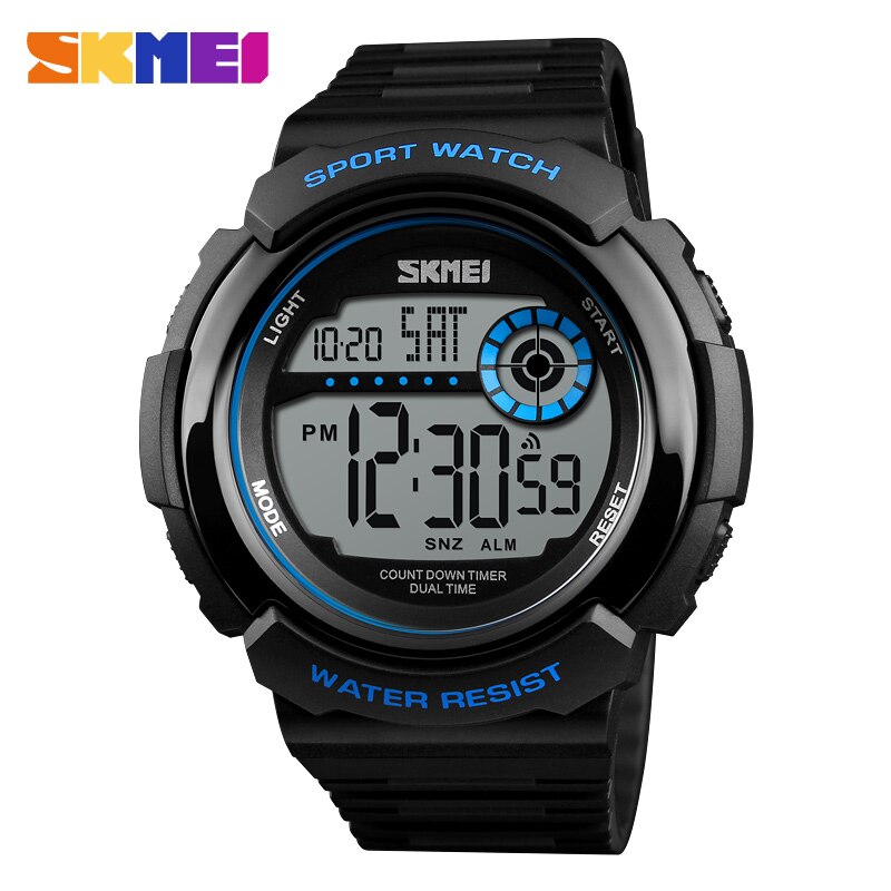 SKMEI Casual Sport Watch Men 5Bar Waterproof Chronograph Watches Alarm Clock Digital Watch Relogio Masculino 1367: white blue watch