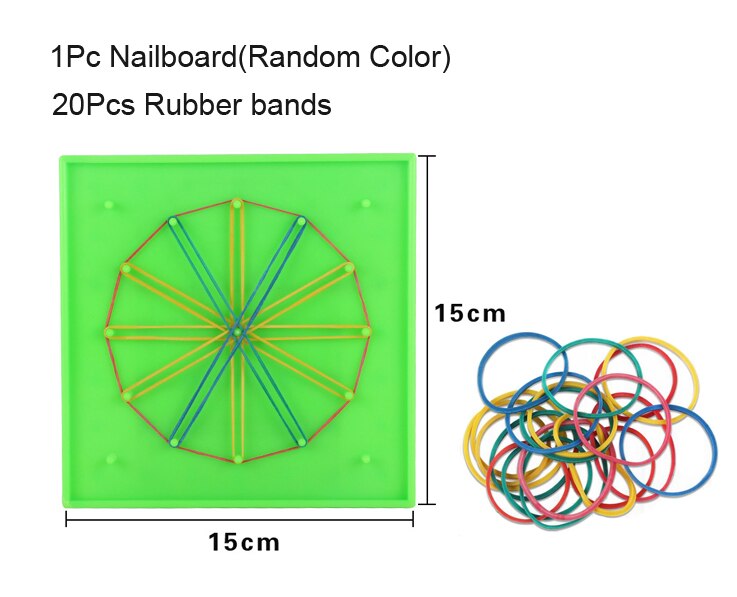 Plast spikplatta primär matematik spikbräda verktyg geometri demo barn pedagogisk leksak undervisningsinstrument pussel leksak gyh: 1 bräda 20 band