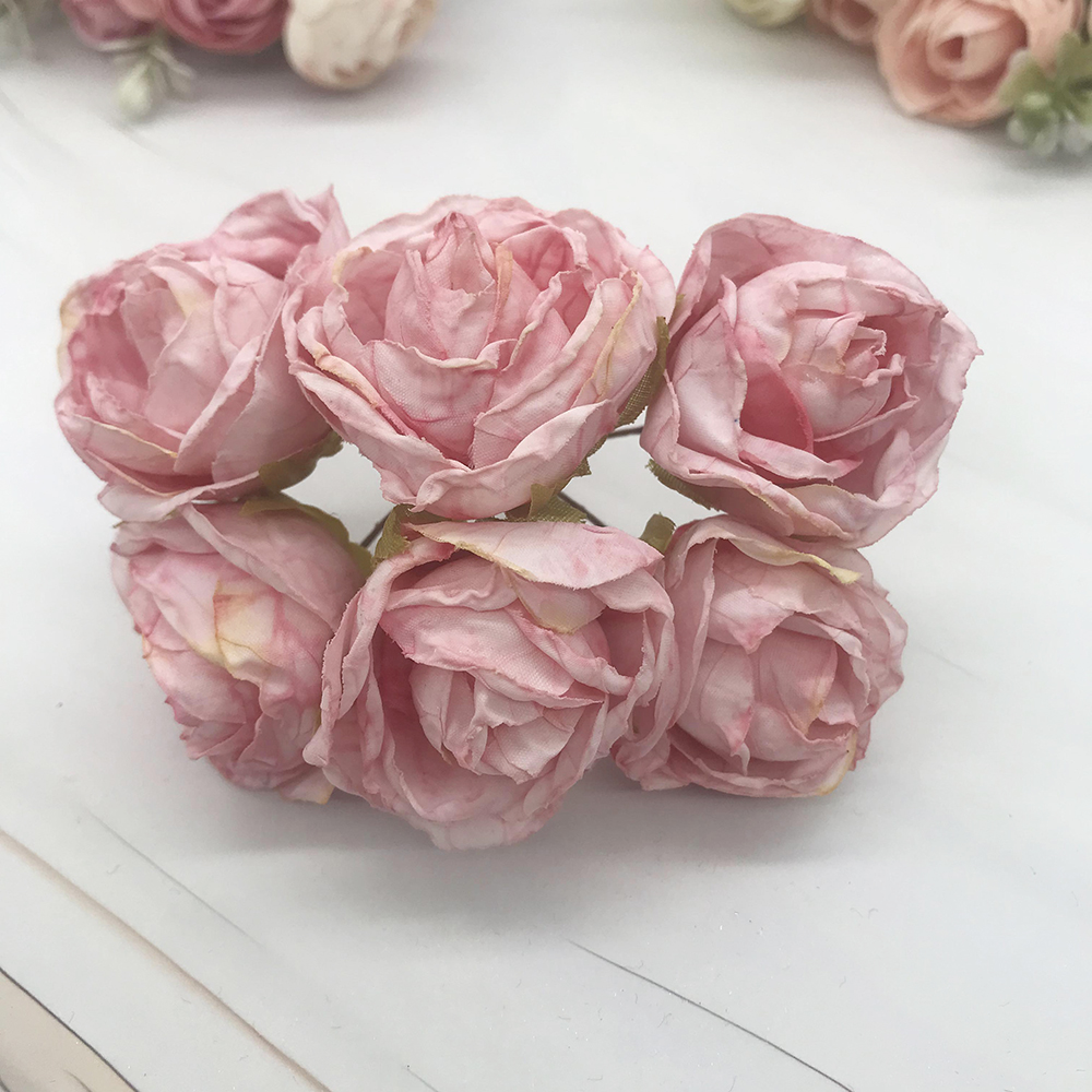 Guirnalda diy de 6 piezas de simulación, tocado de bosque, capullo de té europeo, borde , flor de seda Rosa retro, material de decoración de brotes: Azul