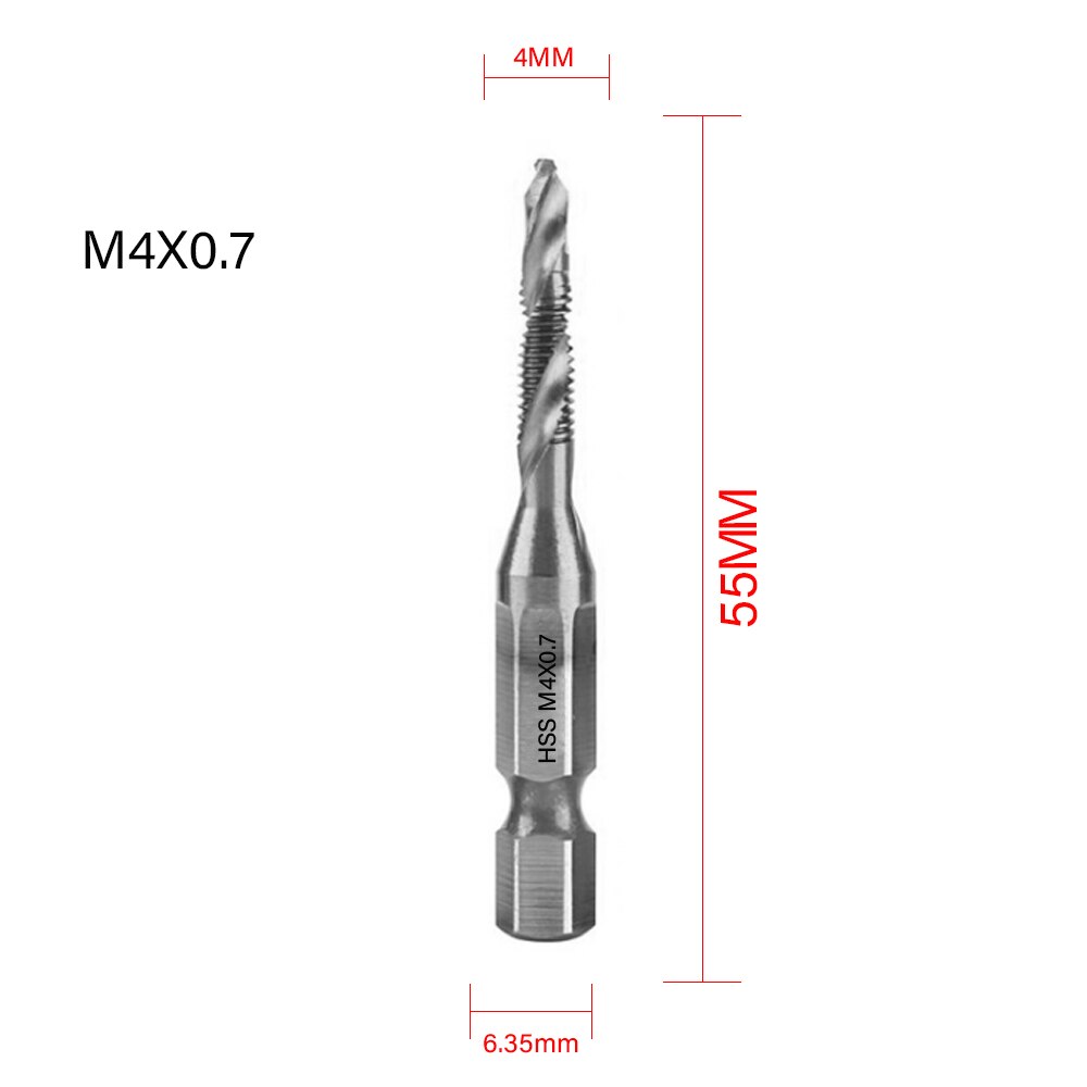 Titanium Plated Hex Shank HSS Screw Thread Metric Tap Drill Bits Screw Machine Compound M3 M4 M5 M6 M8 M10 Hand Tools: ZT22-1PCS Silver-B