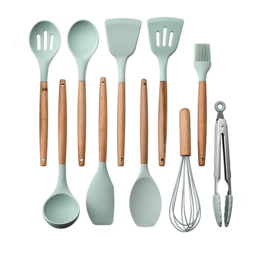 Silikon + holz Geschirr Kochen Utensilien einstellen Wärme beständig Küche Nicht-Stock Kochen Utensilien Backen ToolL * 5 L * 5