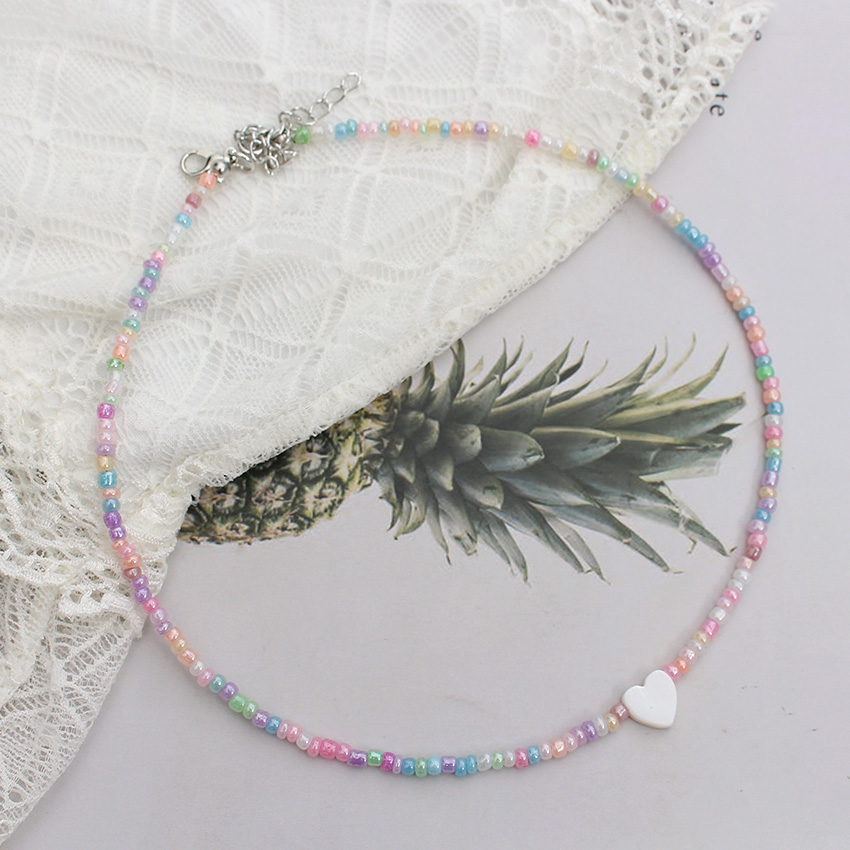 Fröpärlor sälja hjärta naturligt choker koreanskt trendigt färgglatt hänge halsband sommar handgjort strand boho femme smycken: Roströd