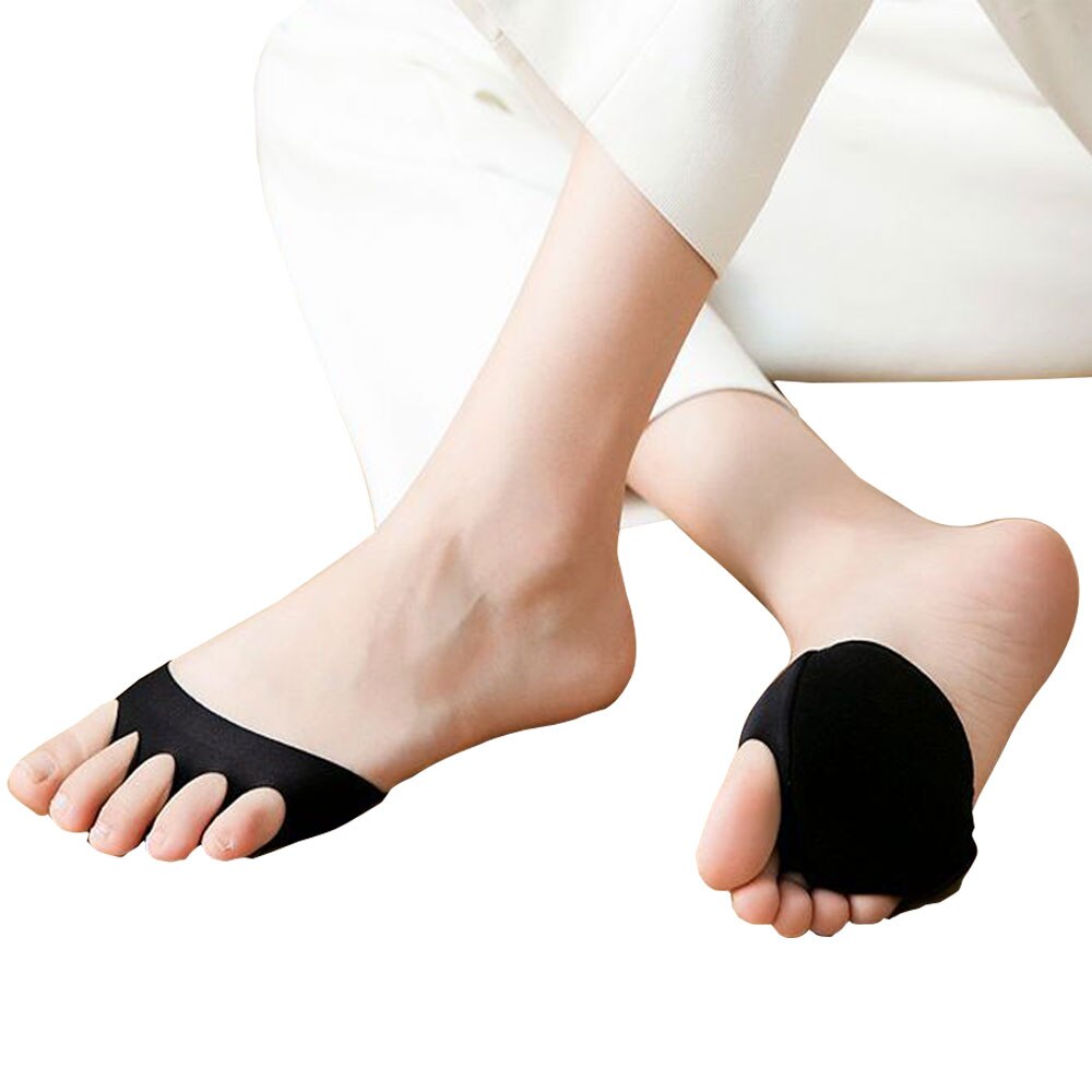 Women Five Toe Socks Sponge Anti-Slip Lining Open Toe Heelless Liner Sock Invisible Forefoot Cushion Foot Pad Cotton Socks: black