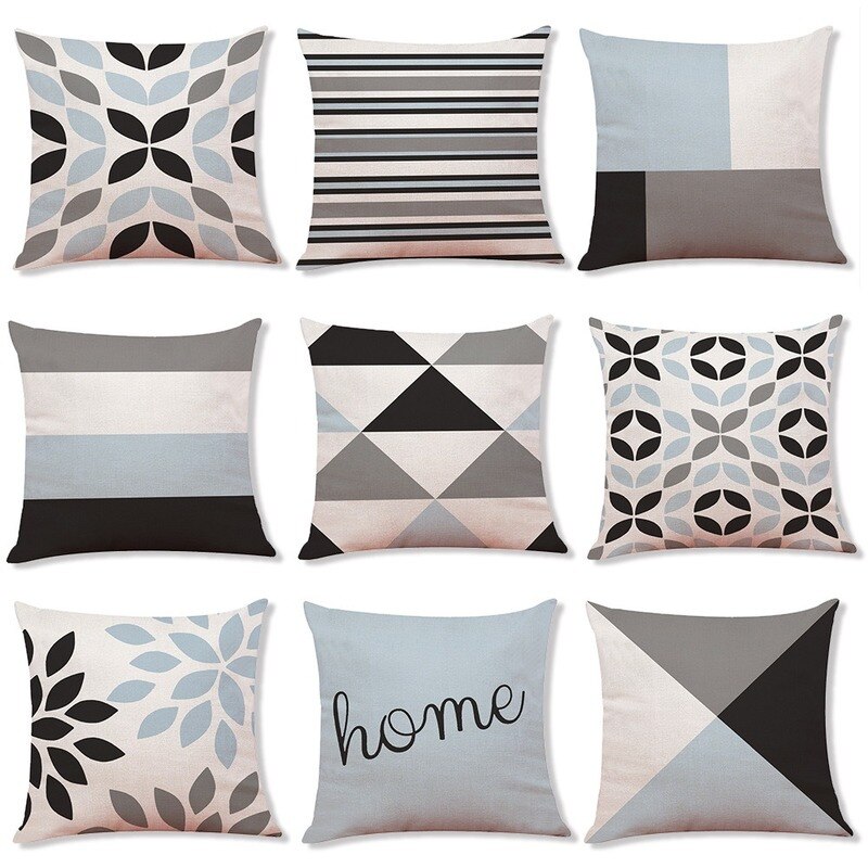 45x45, fundas de almohada con estampado geométrico azul, Triangular, estilo mediterráneo, cojines