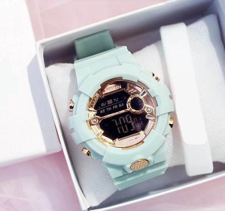 White Gold Digital Watches Round Women Men Watches Sports Waterproof Electronic Watch Reloj Mujer Luminous Clock: green gold