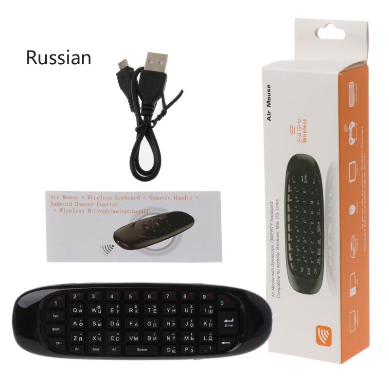 Russisch engels  c120 fly air mouse 2.4g mini draadloos toetsenbord oplaadbare afstandsbediening voor pc android tv box  lx9a: Grijs