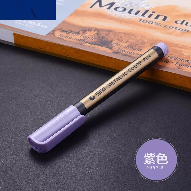 Rotuladores de tinta metálica para la escuela y la Oficina, bolígrafos coloridos y permanentes para pintar, utensilios de escritura escolar de , 1 unidad: Purple
