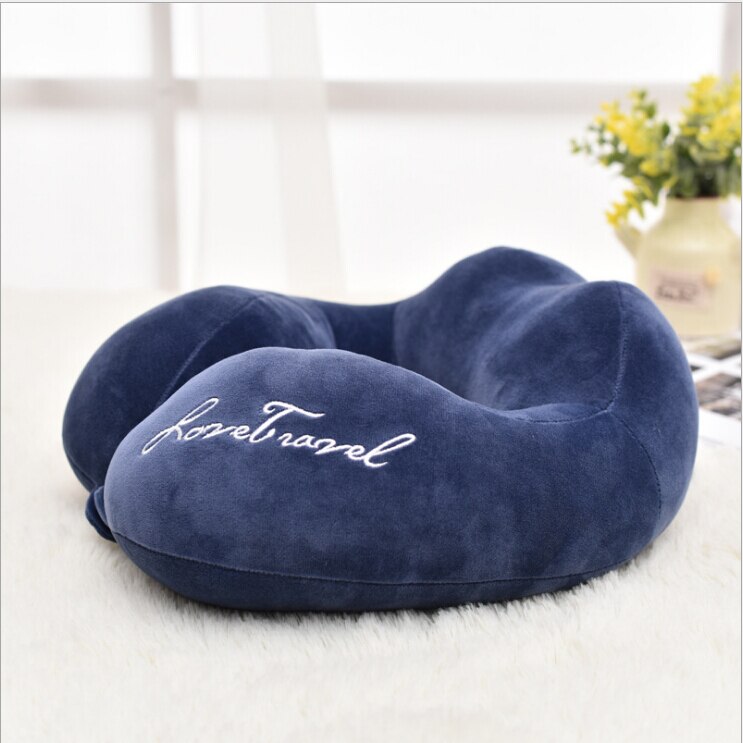 Memory Foam Pad U-vormige Reizen Kussen Vliegtuig Reizen Sleep Head Rest Ondersteuning Kussen Soft Foam Nekkussen Auto Kussen kussen: Deep Blue