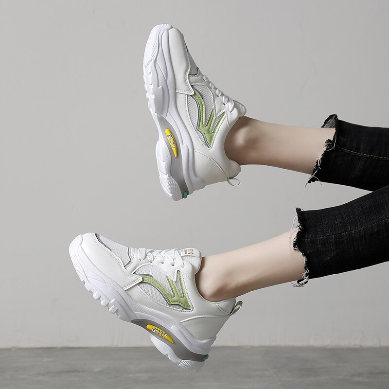 Höst sneakers snörning sport fritidsskor chunky plattform tenis kvinnligt märke designers mesh gammal pappa skor kvinna