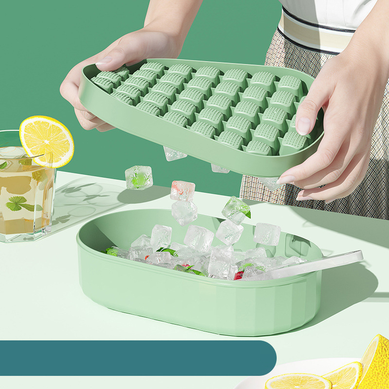 36/72 Grid Ice Cube Mold Large Capacity Silicone Ice Tray Home Storage with Lid Hard Sole Soft Sole Tool