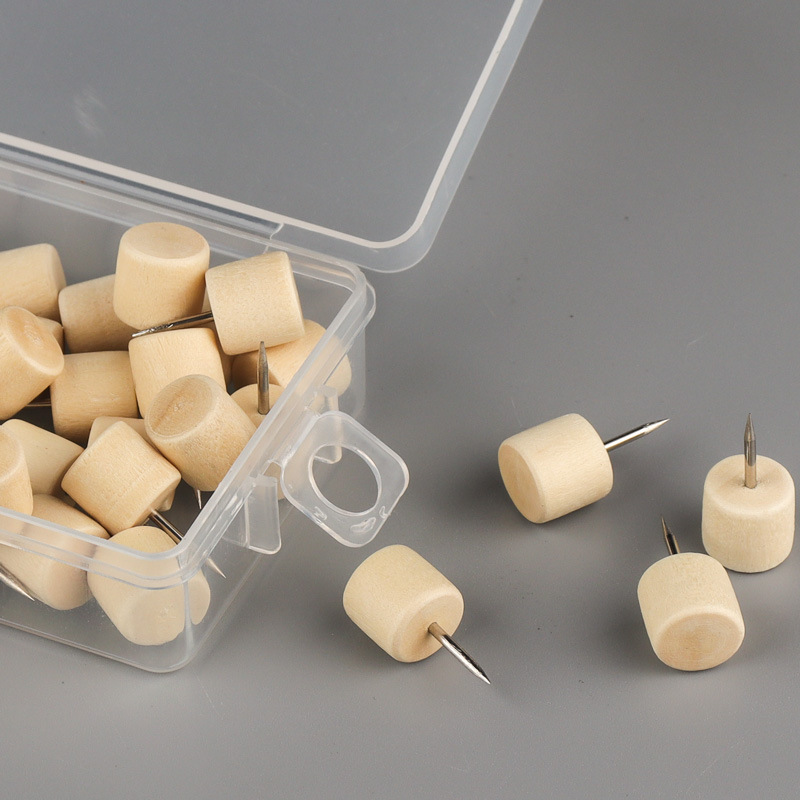 1Box Wood Push Pin Decoration Thumb Tacks Wooden Head Pin Wood Map Tacks Marking Pin For Cork Boards Bulletin DIY Craft Projects: Brown