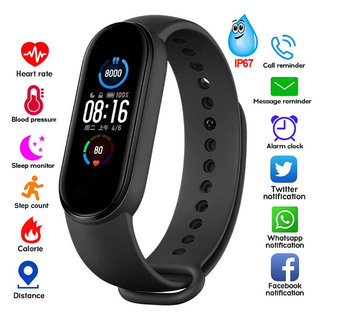 Fitness Band Smartwatch Sport M5 Armband Sport Vrouw En Man Voor Ios Android Waterdichte Touch