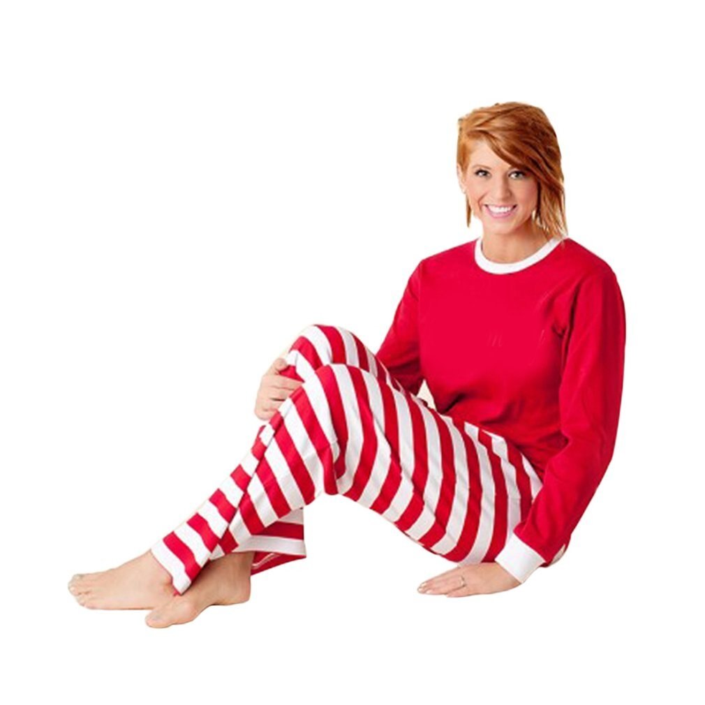 Kerst Pyjama Herfst Winter Moeder Vader Dochter Zoon Pyjama Rode & Witte Streep Familie Kleding Set Vrijetijdskleding Pak: L for mom