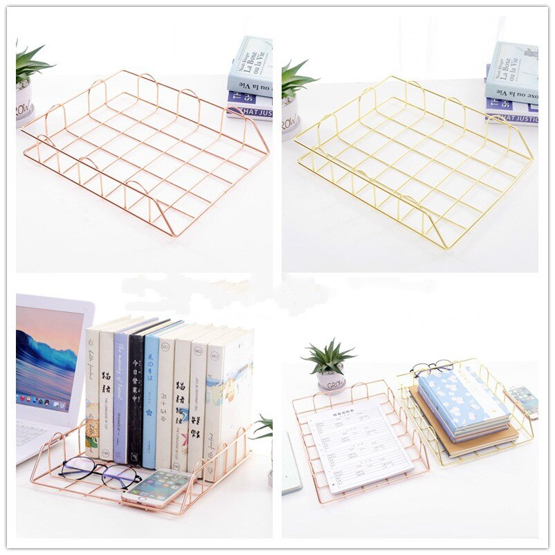 Ins Gold Metal File Tray Magazine Organizer Desk Set By Handmade Overlayable File Organizer Layering