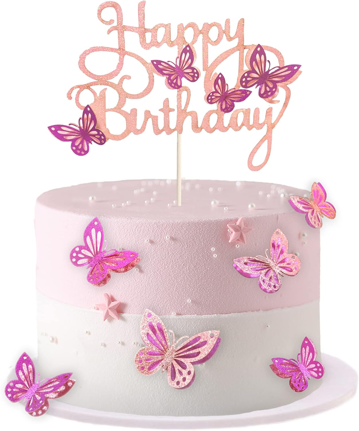 13 Uds. De adornos para tarta de mariposa 3D de color rosa intenso, adorno para magdalenas para niñas y mujeres, adorno para tarta de feliz cumpleaños, decoración para tarta de cumpleaños: plum