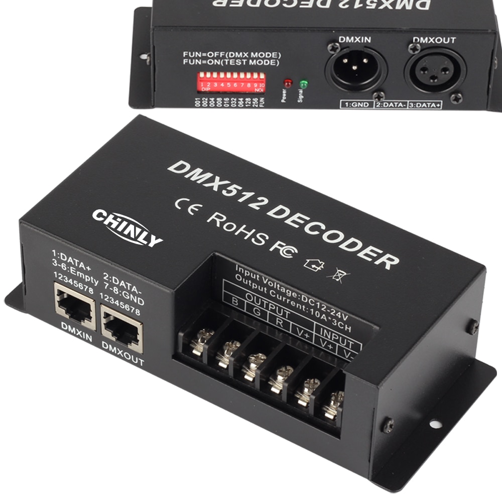 3 -kanals 30a rgb dmx 512 led dekoderkontroller dmx dimmer bruk for  dc12-24v rgb led stripe
