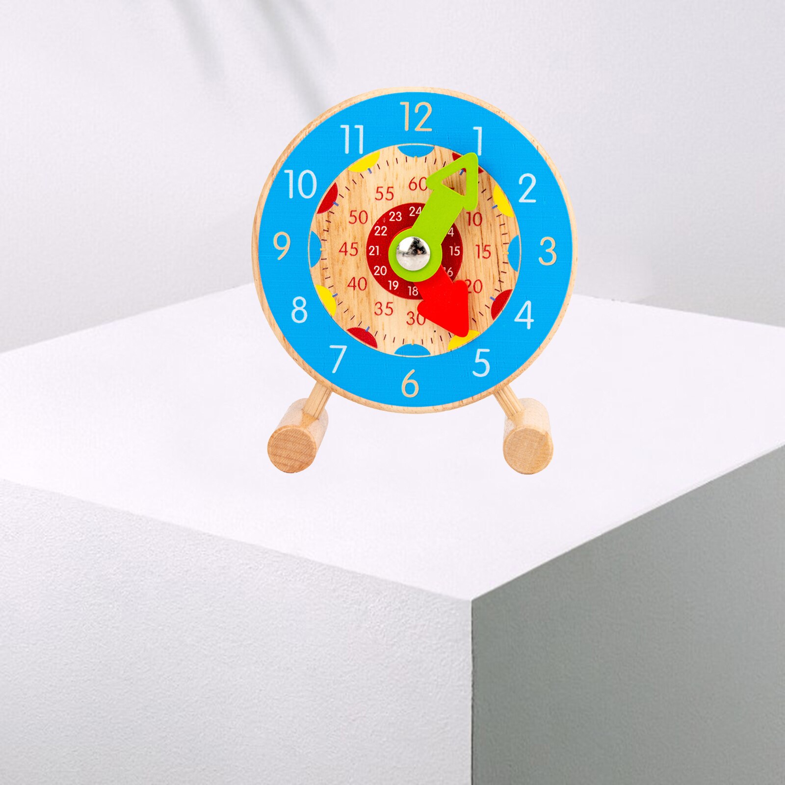 Free Standing Wooden Educational Teaching Clock Toys Tell The Time Numbers Learning Tool: Style 3