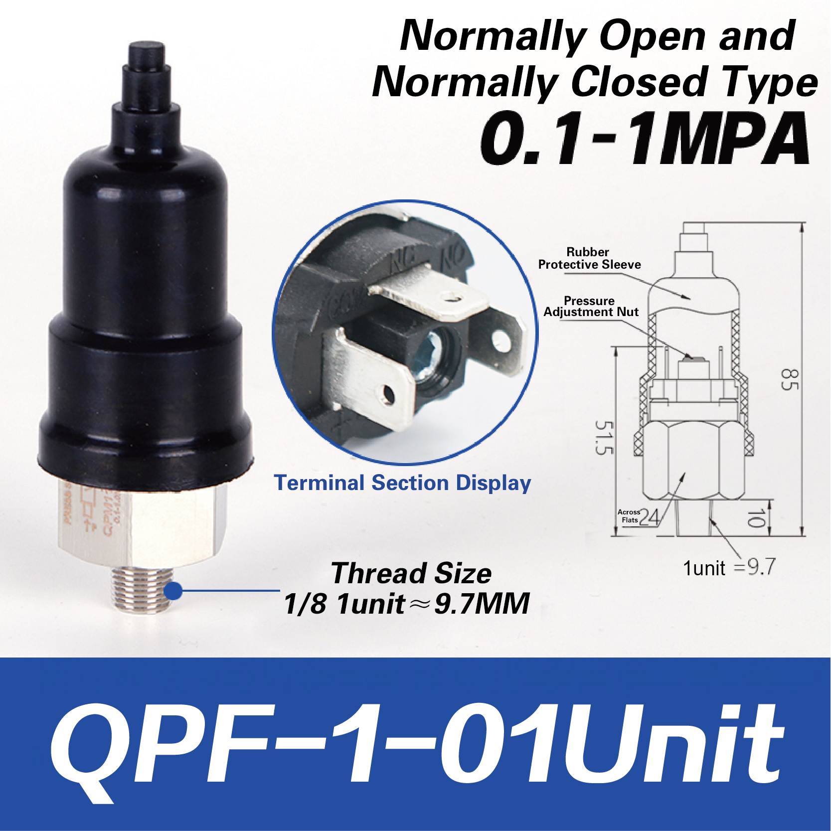 QPM11-NO QPM11-NC Adjustable Air Pressure Switch 1/4 1/8 Inch Pneumatic Diaphragm Hydraulic Pressure Control for Compressor: Orange