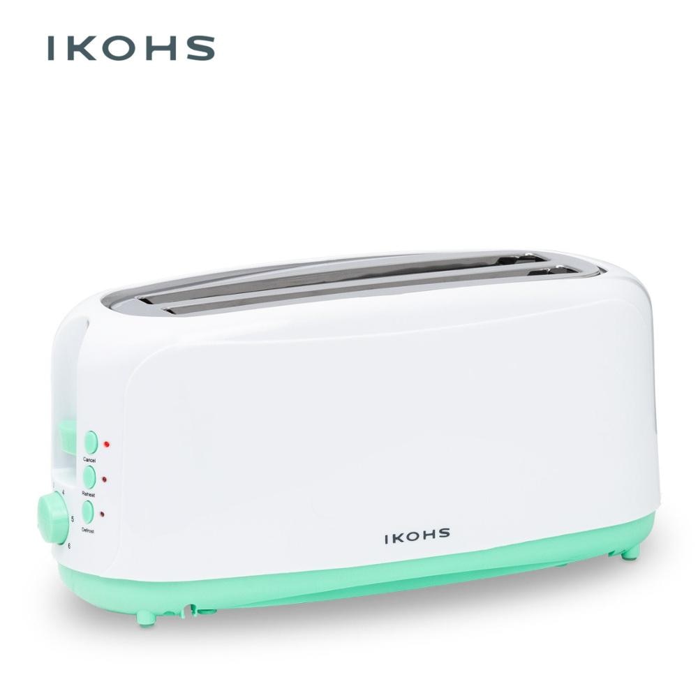IKOHS Mejor Brindis XL Tostadora Automática Dos Ranuras 1000W Plástico Acero Inoxidable Desayuno Pan Expulsión Recalentamiento Descongelación Bandeja de Migas Acabado de Acero Fácil Práctica 6 Niveles